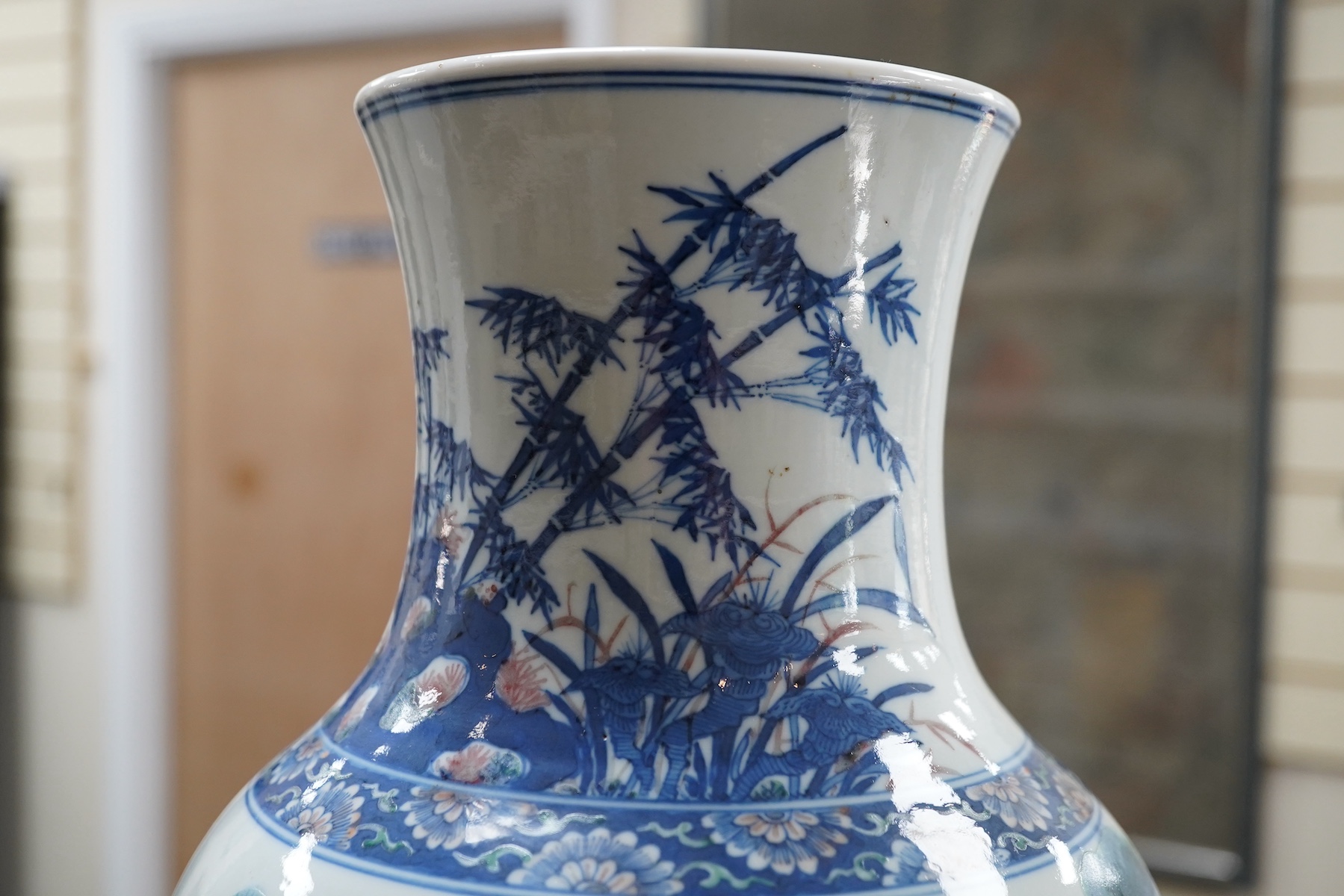 An unusual Chinese underglaze blue and copper red ‘longevity’ vase, 19th century